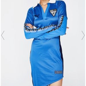 Rihanna Fenty Puma Asymmetric Jersey blue dress